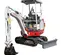 White and red Takeuchi mini excavator