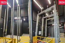  Construction props installed around a loading dock to provide structural support during renovation or heavy loading activities.