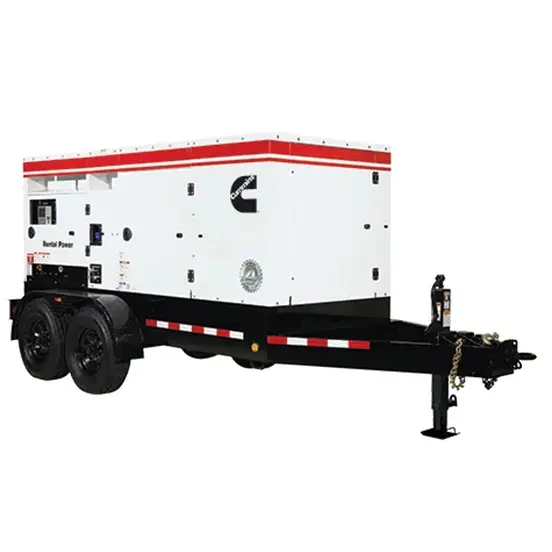 White and black and red CUMMINS 145-159 kW Towable Generator, Tier 4 Diesel