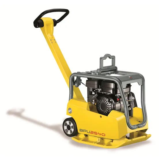 Yellow Wacker-Neuson reversible vibratory plate compactor