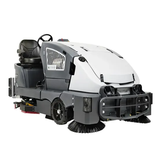 Gray Nilfisk 62 inch Ride-on Floor Scrubber Sweeper