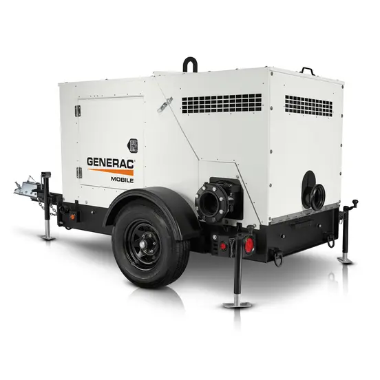 White and black GENERAC Vacuum Assisted Pump, 4 in., Sound Attenuated, Diesel Powered